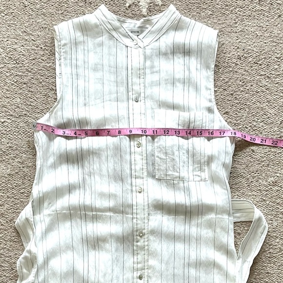 Vince Drapey White & Black Striped Sleeveless Button Front Midi Dress Medium - Picture 9 of 16